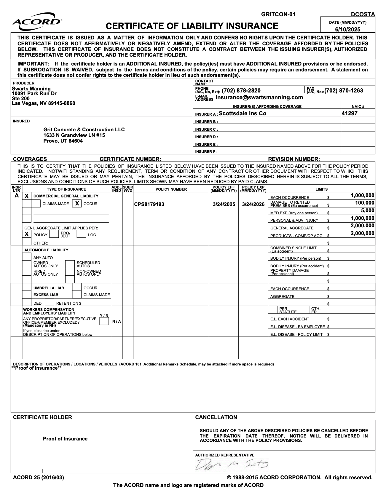 Grit Courts Certificate of Insurance preview