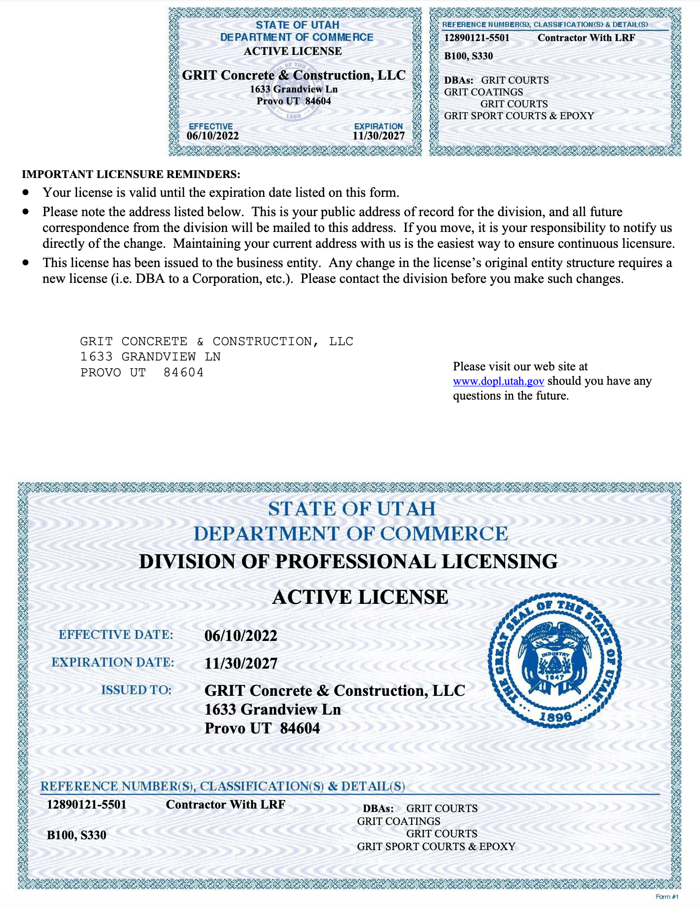 Grit Courts Utah contractor license preview