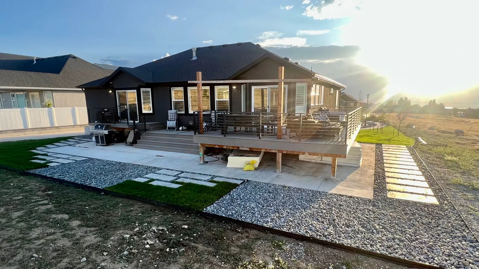 Landscaping around a backyard court