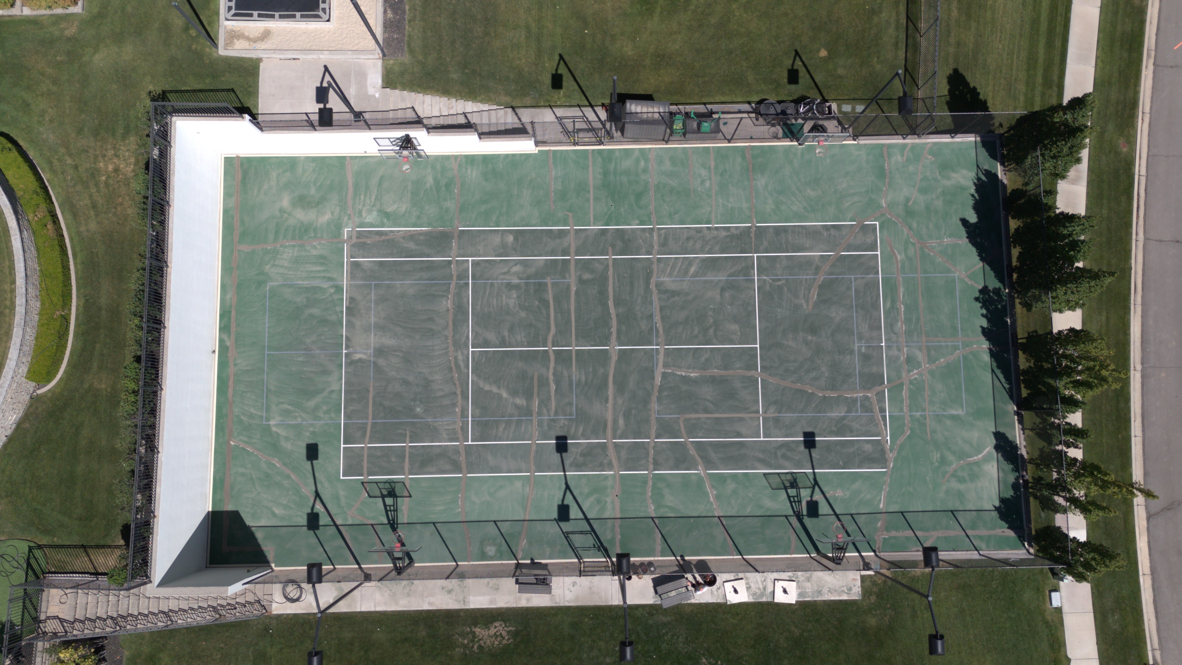 Tennis court with precision line work